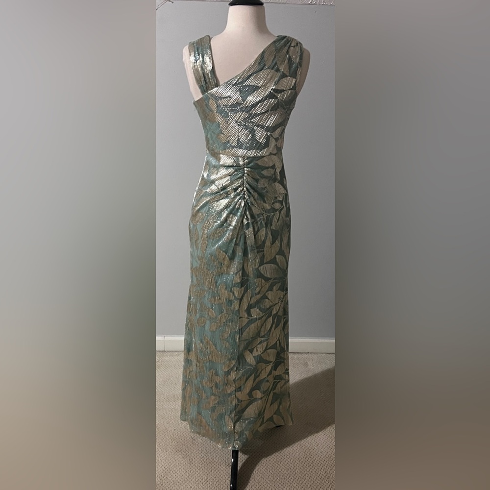 NWT Adrianna Papell Foiled Asymmetrical Evening Gown | Size 4P - Picture 8 of 12